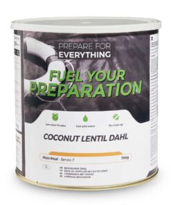 Vegetarische Linzen Dahl met Kokosmelk (GROOT blik, 7 maaltijden, 25 jaar houdbaar)