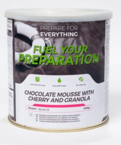 Chocolademousse met kers en granola (GROOT blik, 15 porties, 25 jaar houdbaar)