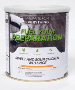 Noodrantsoen Zoetzure kip met rijst (GROOT blik, 8 maaltijden, 25 jaar houdbaar)